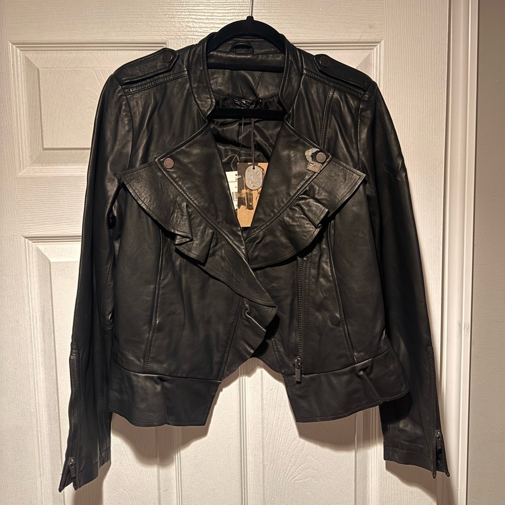NWT William Rast Leather Moto Biker Medium Jacket